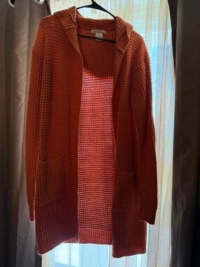 Cozy Open-Front Hooded Cardigan Sweater - Rust